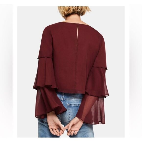 NWT BCBGeneration Tiered‎ Bell Long Sleeve Blouse Size XXS Purple Burgundy - Picture 2 of 13